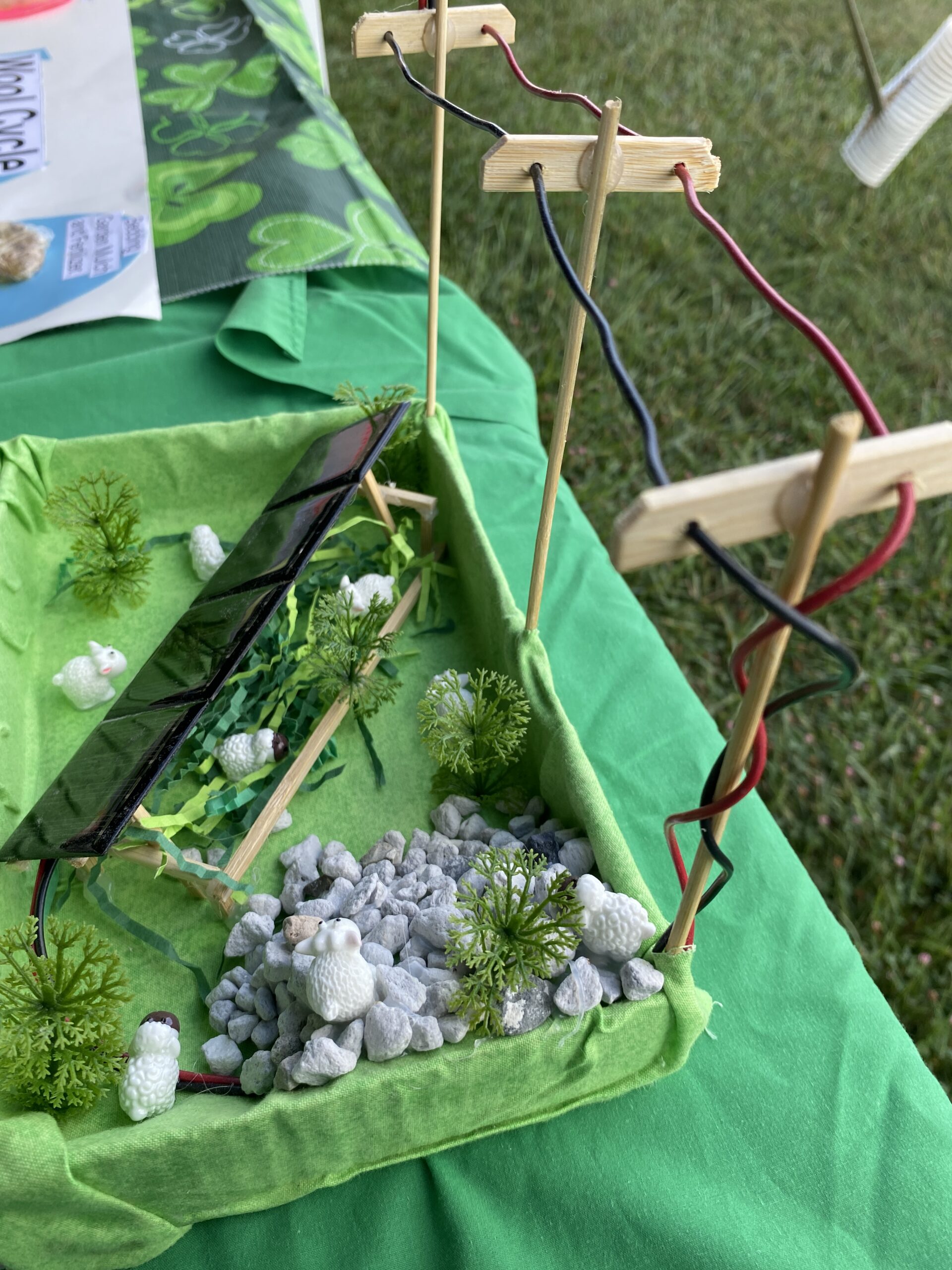 Un diorama montre la manière dont les moutons et les panneaux solaires peuvent coexister pour favoriser l’agriculture durable.