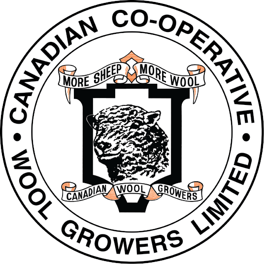 Logo de la Coopérative canadienne des producteurs de laine, montrant un mouton accompagné du texte « More Sheep, More Wool, Canadian Wool Growers »